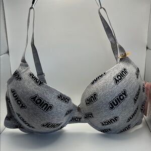 Juicy Couture Black and Gray Logo Bra